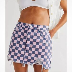 Free People Denim and Pink Mini Skirt